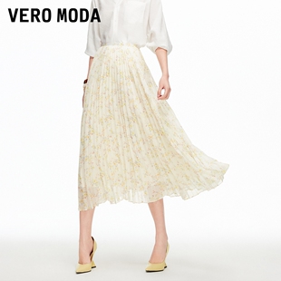 Vero Moda半身裙女2026春季新款A摆拉链高腰长款百褶半裙浪漫优雅
