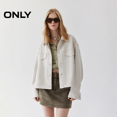 ONLY2025夏季新款简约纯色绑带宽松落肩翻领长袖外套女|125436010