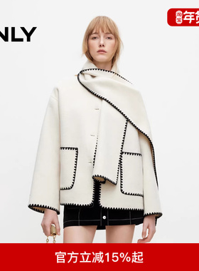 ONLY2025冬新款通勤风撞色含绵羊毛双面呢毛呢大衣女|12536T011