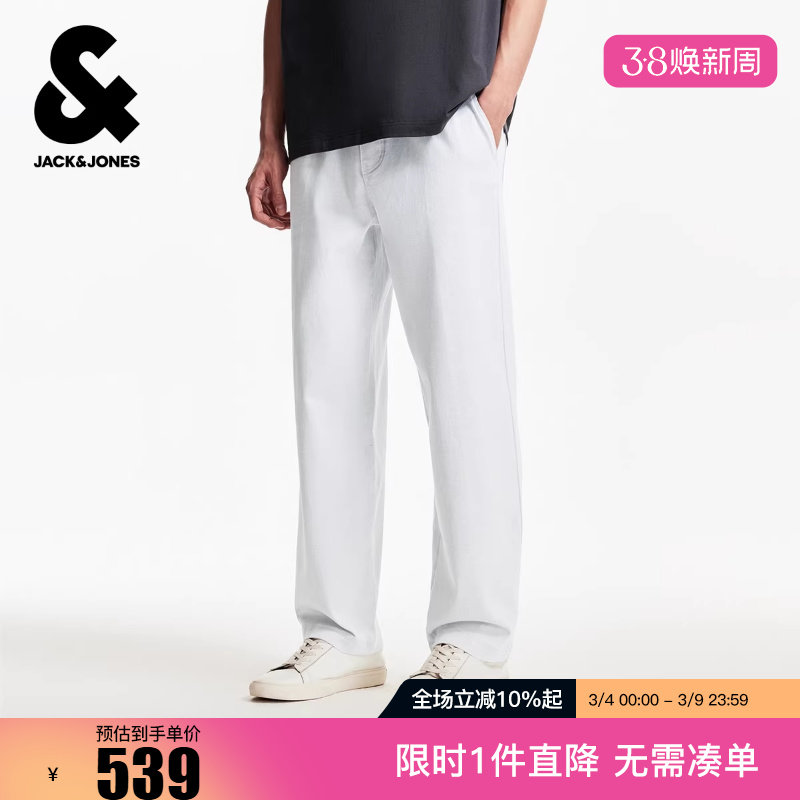 杰克琼斯冬季宽松直筒时尚潮流松紧抽绳腰头双侧插袋款休闲裤男装