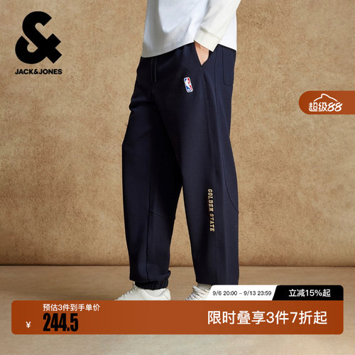 绫致杰克琼斯秋冬NBA联名金州勇士队运动休闲长裤宽松松紧腰头款