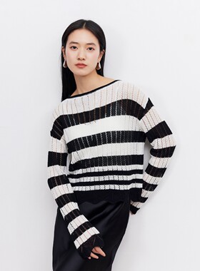 Vero Moda针织衫女2026夏季新款镂空拼色系绳波浪下摆法式