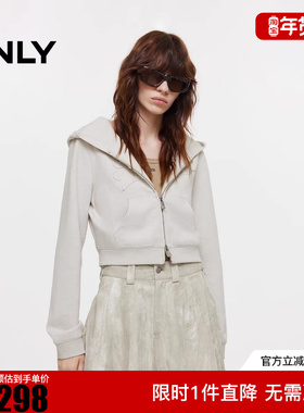 ONLY2025冬新款酷感连帽双向拉链正肩卫衣外套女|12539R005