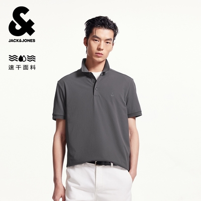 杰克琼斯男装冬胸前logo舒适百搭潮时尚质感纯色上衣短袖POLO衫