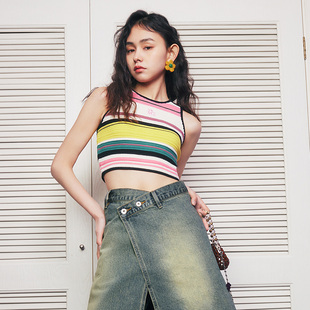 甜辣立体编织条纹刺绣针织修身 冬新品 MLMR女装 背心M25225001 新