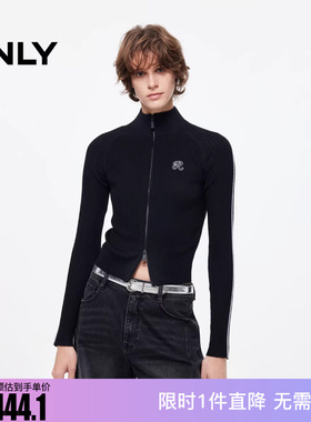 ONLY2025秋季新款撞色双向拉链刺绣字母开衫针织衫女|12613A015