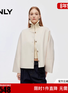 ONLY2025冬新款简约宽松短款立体纽扣毛呢大衣女|12536T012