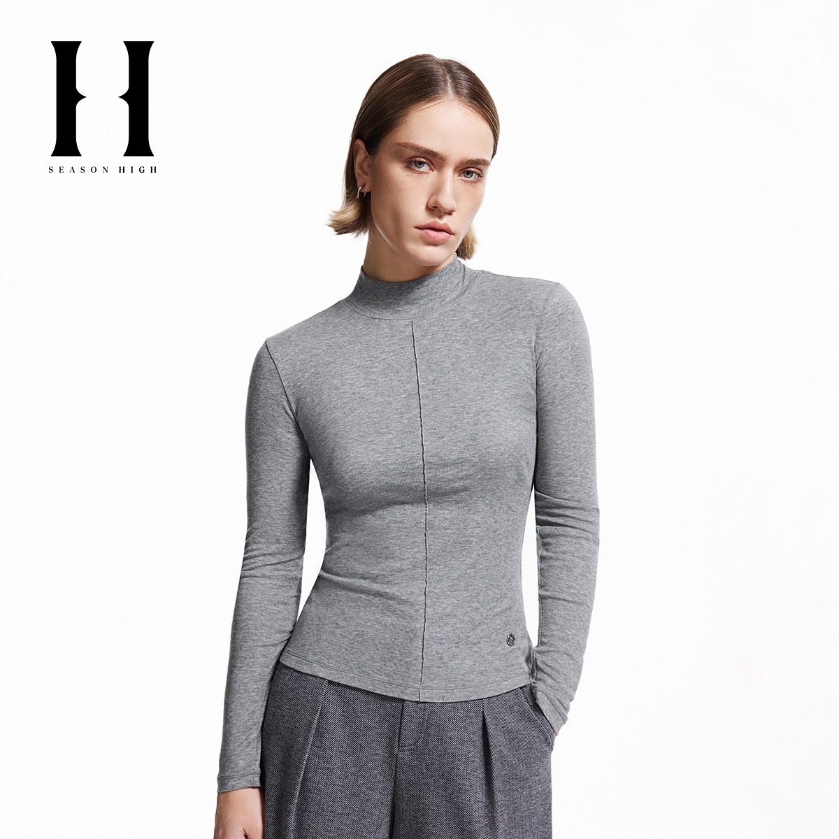 SEASON HIGH女装冬季新款日常基础百搭打底衫高领长袖T恤