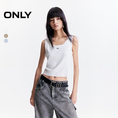 ONLY2025冬新款大U领宽肩带领边织花无袖针织衫女|12533H010