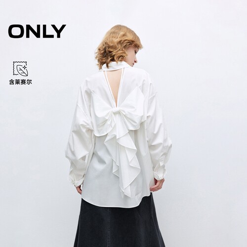 ONLY2025春季新款优雅风露背立体蝴蝶结纯色长袖衬衫女|126205009