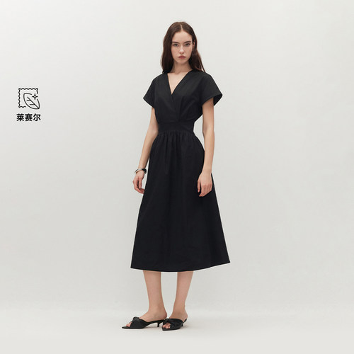 ONLY2026夏季新款交叠V领显瘦腰间解构A字莱赛尔连衣裙女