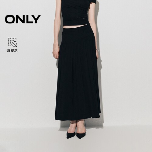 ONLY2026春季新款不对称拼接腰头重工压褶裙摆半身裙女|126116002