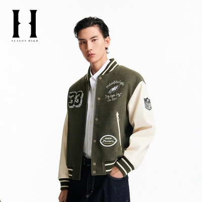 SEASON HIGH男装NFL联名冬毛呢大衣老鹰队拼接色外套