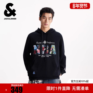 杰克琼斯男装冬长袖卫衣外套略宽松NBA联名潮流休闲连帽男款