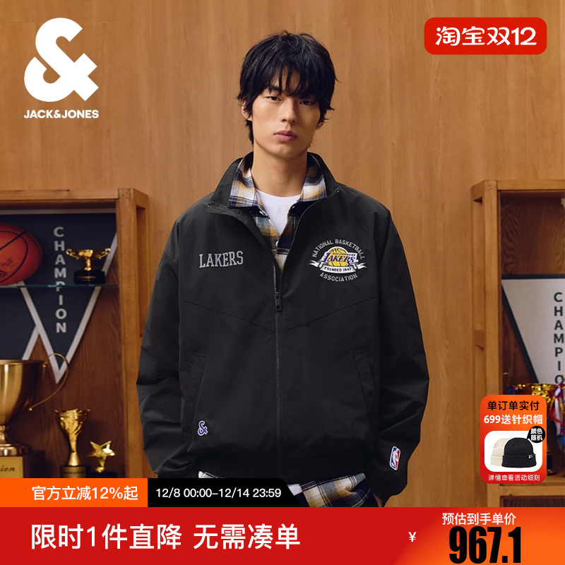 杰克琼斯NBA联名男装夹克时尚百搭胶印刺绣贴布宽松休闲立领外套