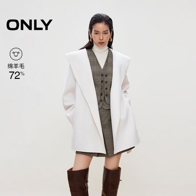ONLY2025冬新款双面呢大兜帽设计含绵羊毛呢子大衣女|12536T006