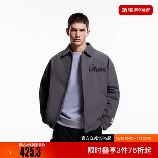 绫致杰克琼斯NBA联名款 湖人队肌理感胶印宽松翻领棉服男 冬新款