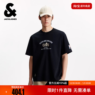 植绒胶印宽松圆领短袖 杰克琼斯NBA联名男装 T恤冬冬2025年新款