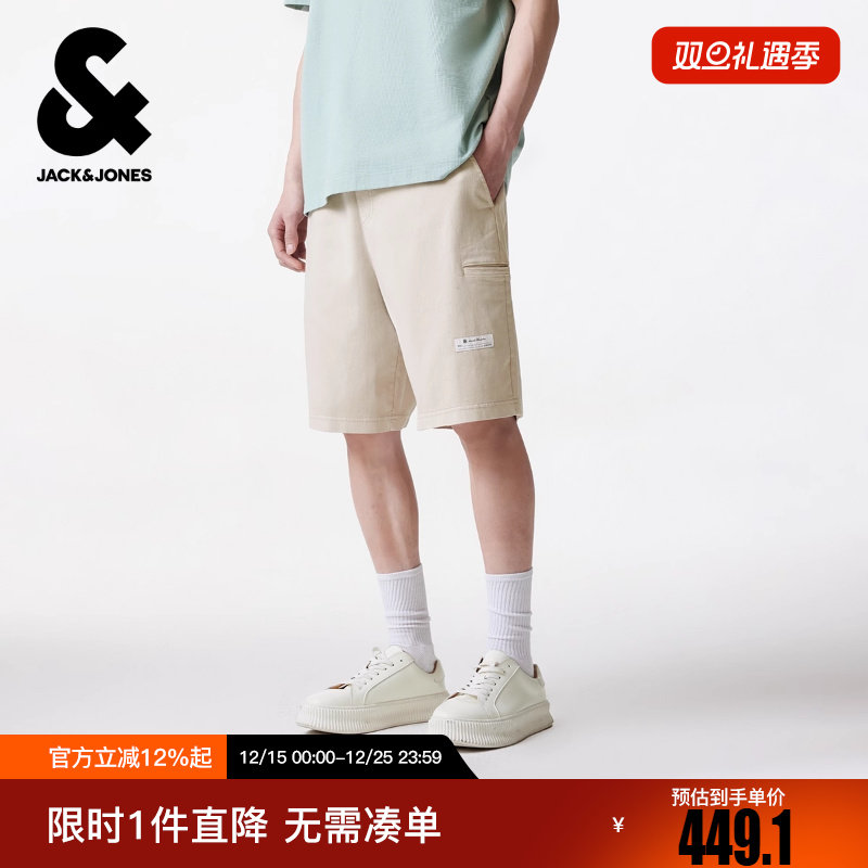 杰克琼斯男装冬新款简约字母贴布多口袋法斗犬刺绣宽松休闲短裤