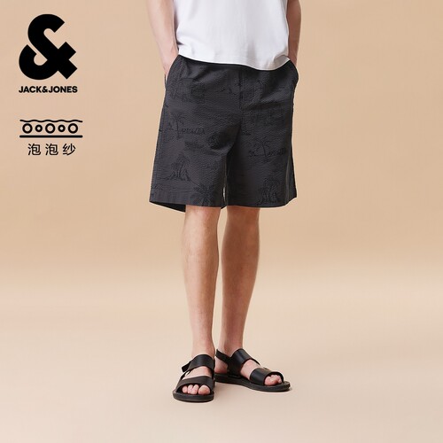 杰克琼斯男装夏季新款泡泡纱海洋图案满印休闲日常百搭宽松短裤