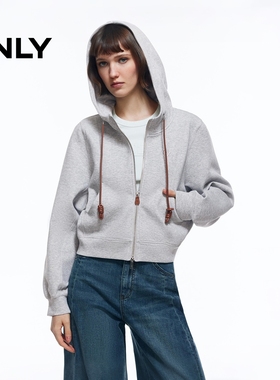 ONLY2026春季新款休闲精致立体刺绣抽绳连帽卫衣女|12619R002