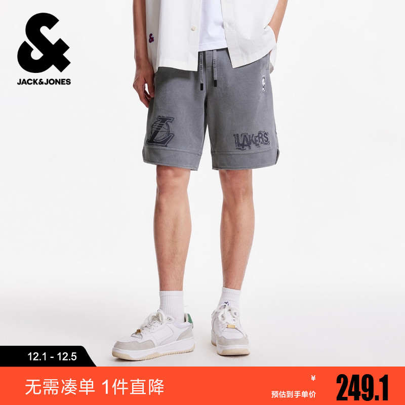 杰克琼斯NBA联名秋季男装短裤湖人队字母刺绣潮时尚运动百搭裤子