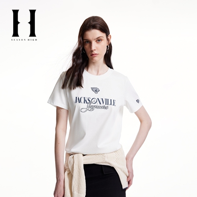 SEASON HIGH时尚潮流常规版型圆领刺绣字母图案修身短袖T恤女装