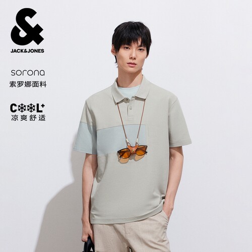 杰克琼斯男春老钱风polo衫上衣吸湿透气舒适清爽撞色拼接休闲