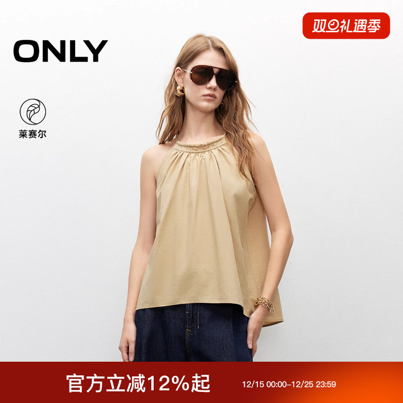 ONLY2025冬新款舒适透气削肩显瘦系带宽松雪纺衫女|1252WS013