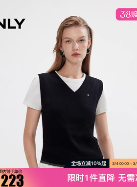 ONLY2025冬新款V领撞色底边舒适亲肤无袖针织衫女|12533H007