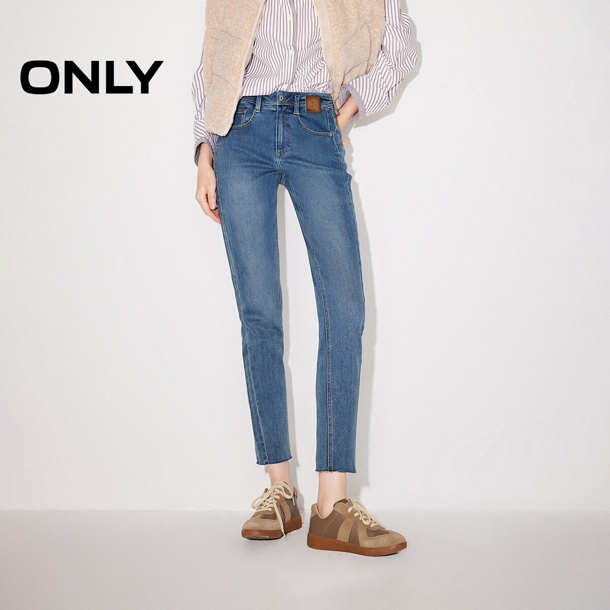 ONLY2026春季新款个性脚口毛边高腰紧身九分裤牛仔裤女|126149022