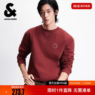 卫衣经典 新款 酒红色纯棉百搭圆领上衣 2025年冬季 杰克琼斯男装