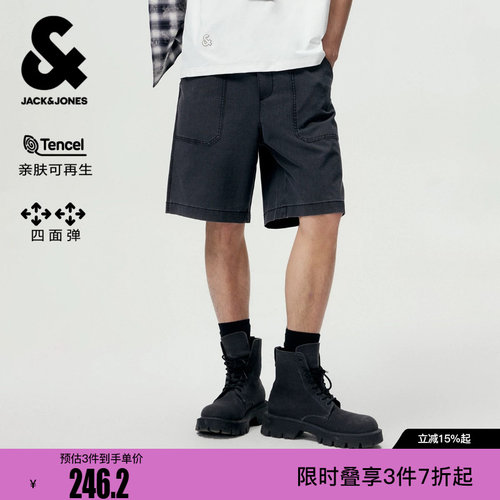 绫致杰克琼斯夏男款牛仔短裤子宽松字母抽绳调节口袋舒适百搭