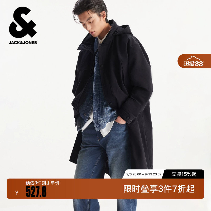 绫致杰克琼斯男春款夹克外套简约休闲舒适抽绳连帽宽松中长款