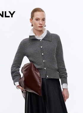 ONLY2026春季新款百搭翻领正肩开衫短款毛衣针织衫女|12613B002