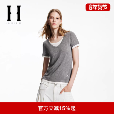 SEASON HIGH冬常规版型假两件设计立体字母T恤女装