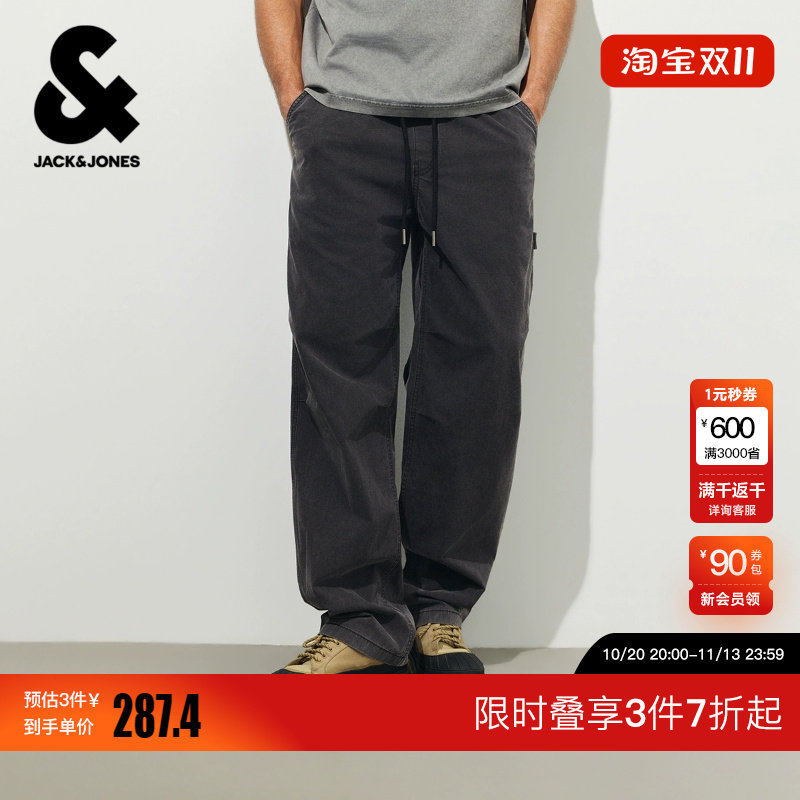 绫致杰克琼斯男装牛仔裤超阔系带插袋时尚百搭潮流日常个性裤子