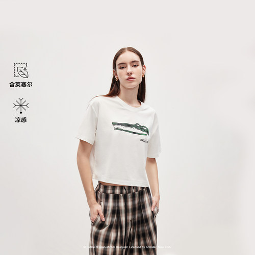 绫致ONLY2026夏季新款BASQUIAT联名印花宽松短款T恤上衣女