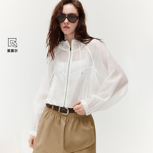绫致ONLY2026夏季新款含莱赛尔轻薄短款纯色连帽风衣上衣女