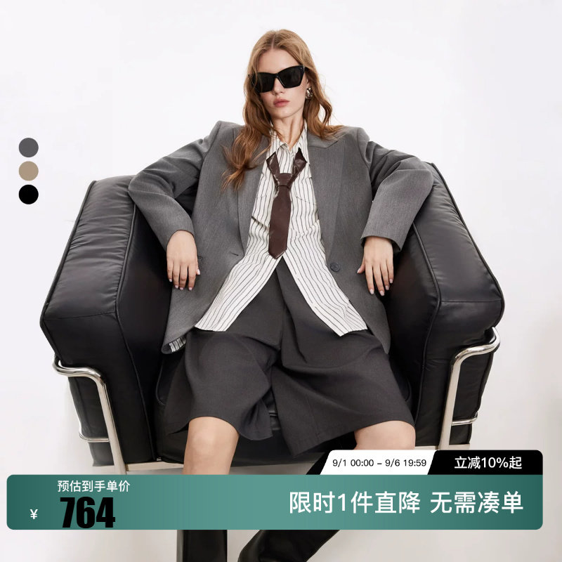 绫致ONLY2026秋季新款通勤风简约纯色后摆双开叉西装外套女图片