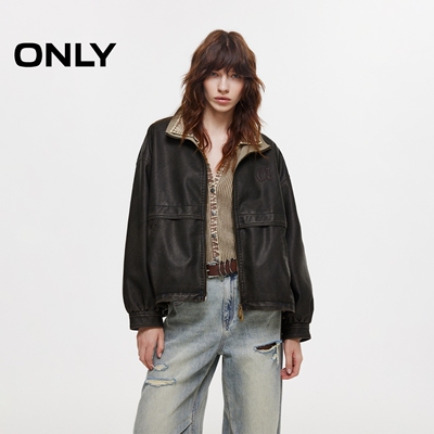 ONLY2025秋季新款落肩宽松复古做旧抽绳下摆PU外套女|1254PU009