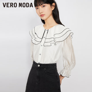 [新]Vero Moda雪纺衫女早春新款甜美可爱小清新撞色七分袖衬衫