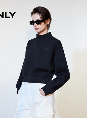 ONLY2026春季新款螺纹领口立体刺绣舒适落肩袖卫衣女|12619S003