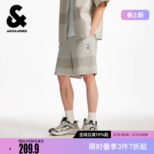 杰克琼斯男装时尚潮流松紧腰头撞色拼接设计字母胶印贴袋男士短裤