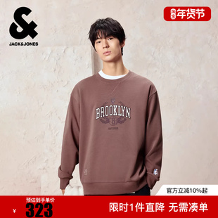 杰克琼斯男装冬卫衣NBA联名款立体字母胶印刺绣贴布长袖上衣