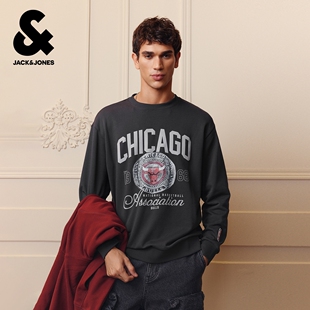 杰克琼斯NBA联名芝加哥公牛球队男装卫衣冬季新款纯棉圆领上衣