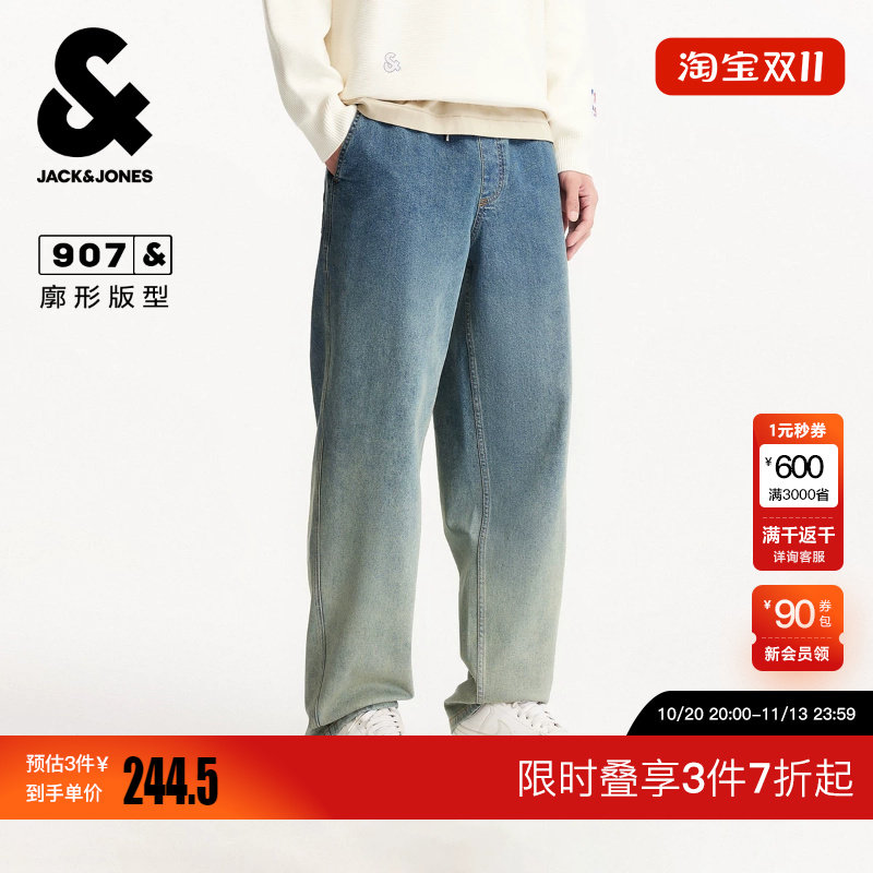 绫致杰克琼斯男装牛仔裤廓形松紧抽绳双侧插袋时尚百搭潮流下装款