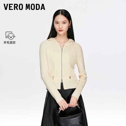 Vero Moda针织衫2025冬季新款含绵羊毛休闲简约连帽开衫326124051