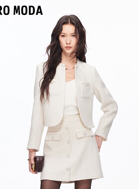 Vero Moda夹克女2026春季新款含棉含绵羊毛暗扣小香风短款外套