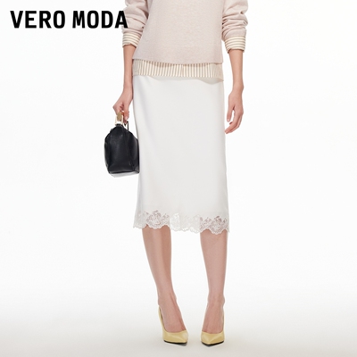 绫致Vero Moda半身裙女2026新款拼接刺绣蝴蝶H版直筒拉链中长裙